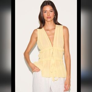 Pretty Little Thing Lemon Chiffon Tie Front Top Babydoll Sheer Tiered Size 4